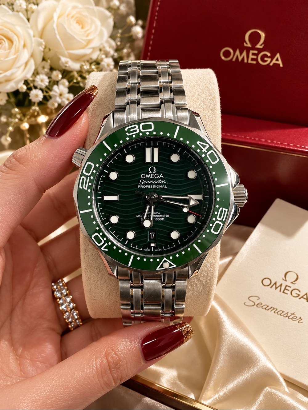 Modified Omega Seamaster Green Dial with Stainless Steel Bracelet